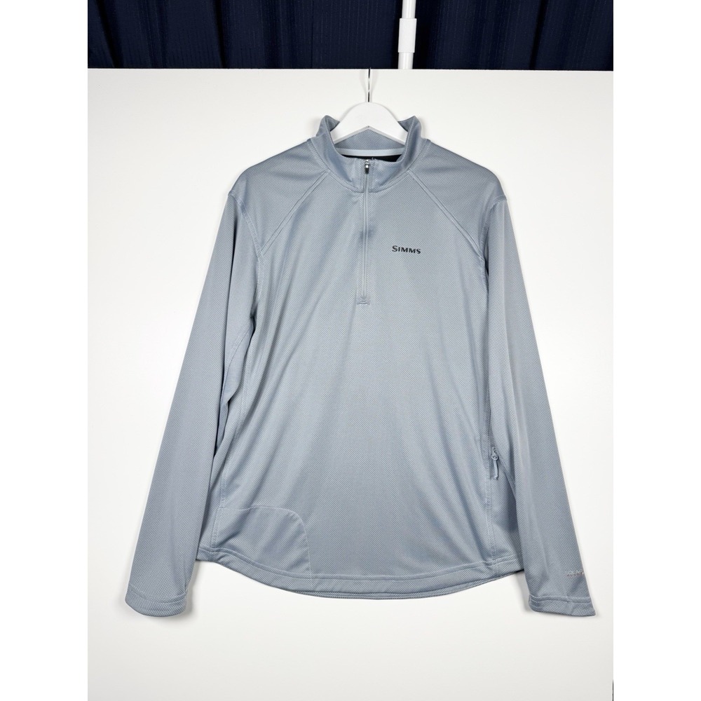 SIMMS Solarflex UPF50 Quarter Zip 1/4 Pullover - Gray/Blue - Men's Large